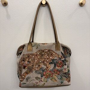 Embelished Tiger Floral Beaded Detail Overnight Weekender Tote Carry-on Bag
